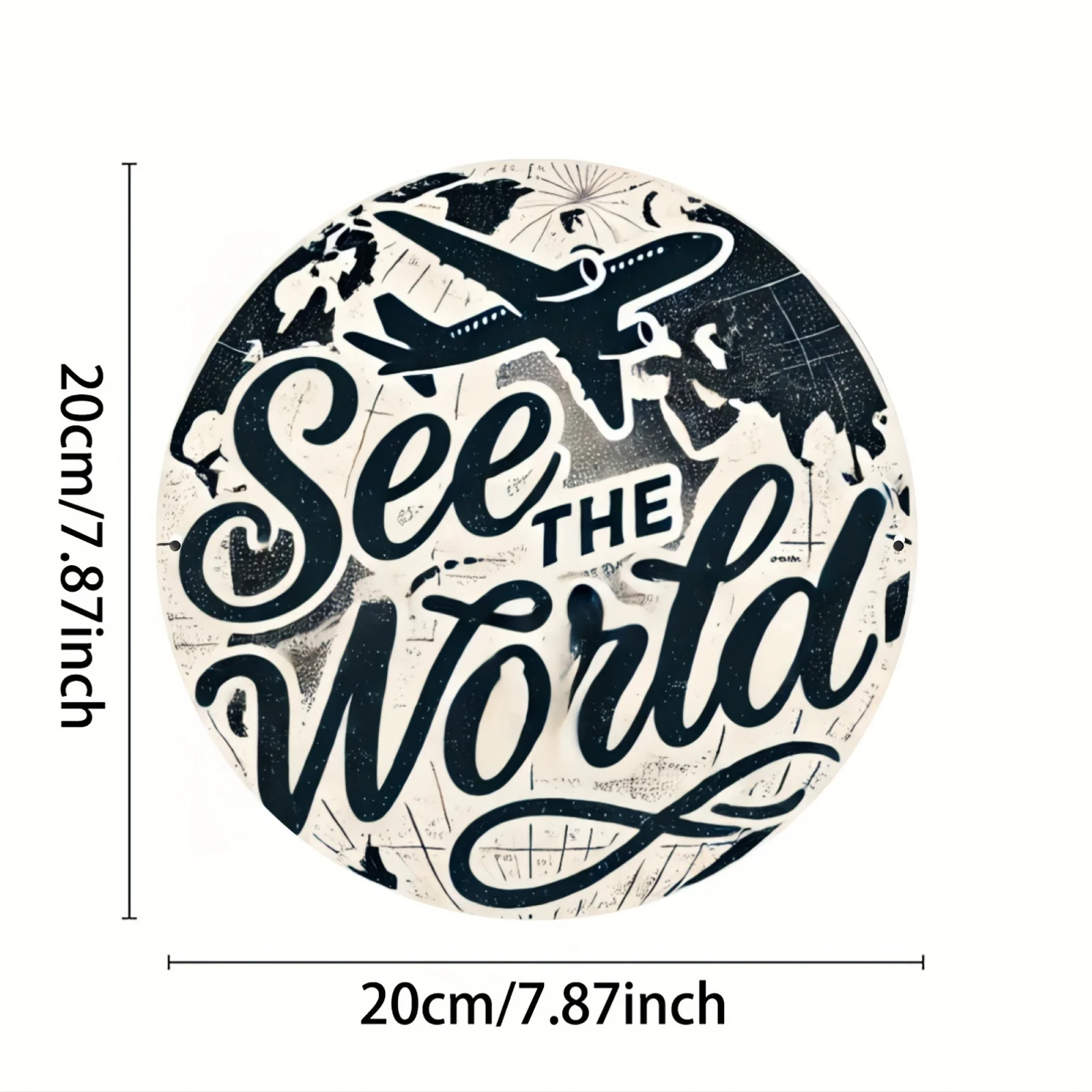 قطعة واحدة من لوحة جدارية كلاسيكية "See the World" ذات طابع دائري من القصدير المعدني - لوحة ديكور حديدية للمنزل والمزرعة والشرفة وغرفة النوم #3