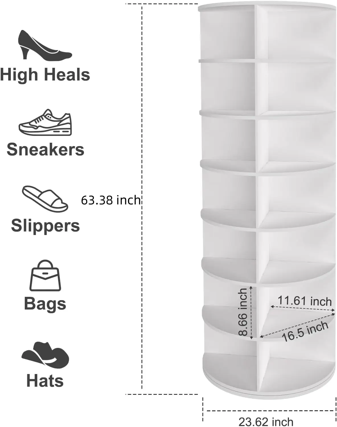 7-Tier Rotating Shoe Tower 360° Revolving Organizer, 63