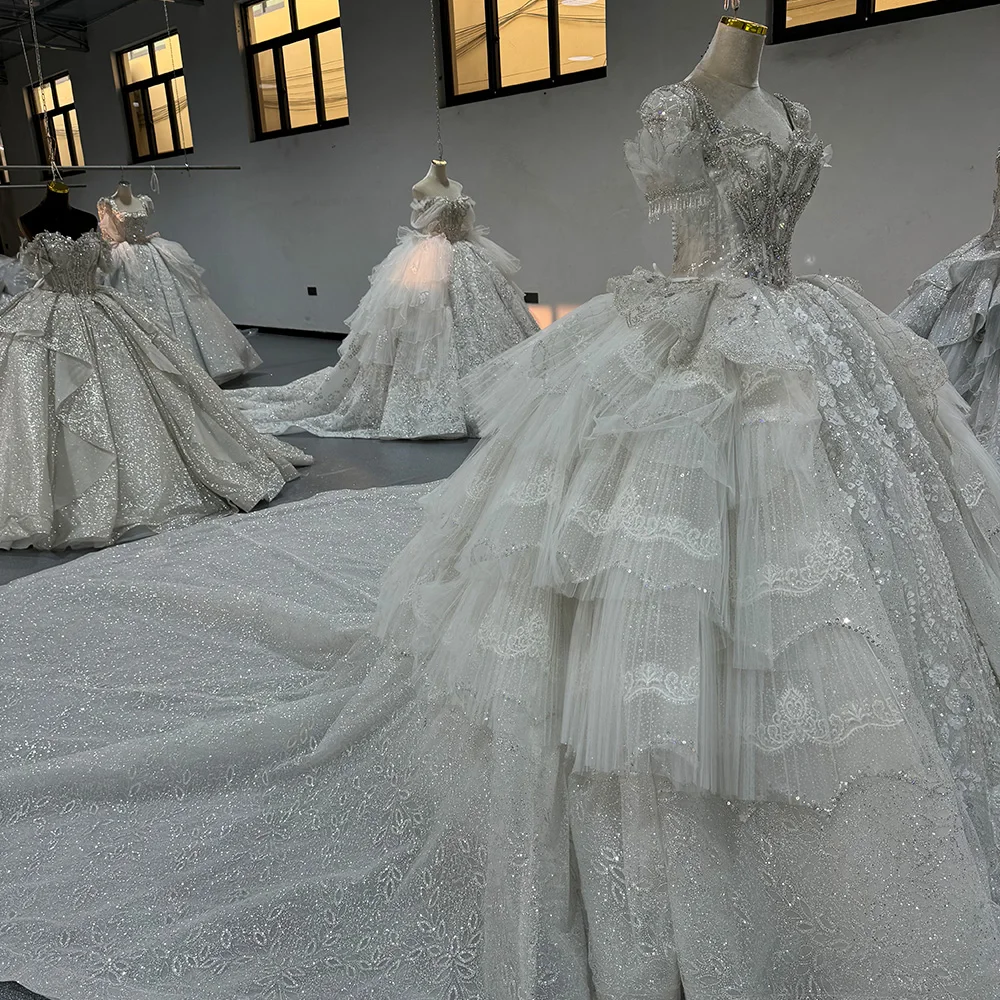 Romantique robe de bal de cuello carré vestido de novia de entreniento de la Corte de perlas vestido de novia de prince