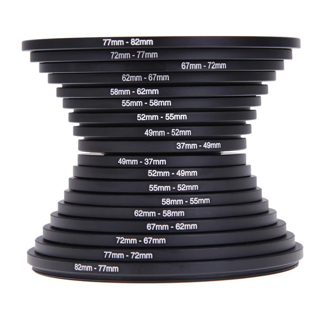 18pcs Camera Lens Up Down Step Rings Universal Metal Filter Adapter Connector Cameras Fittings Photography Accessory