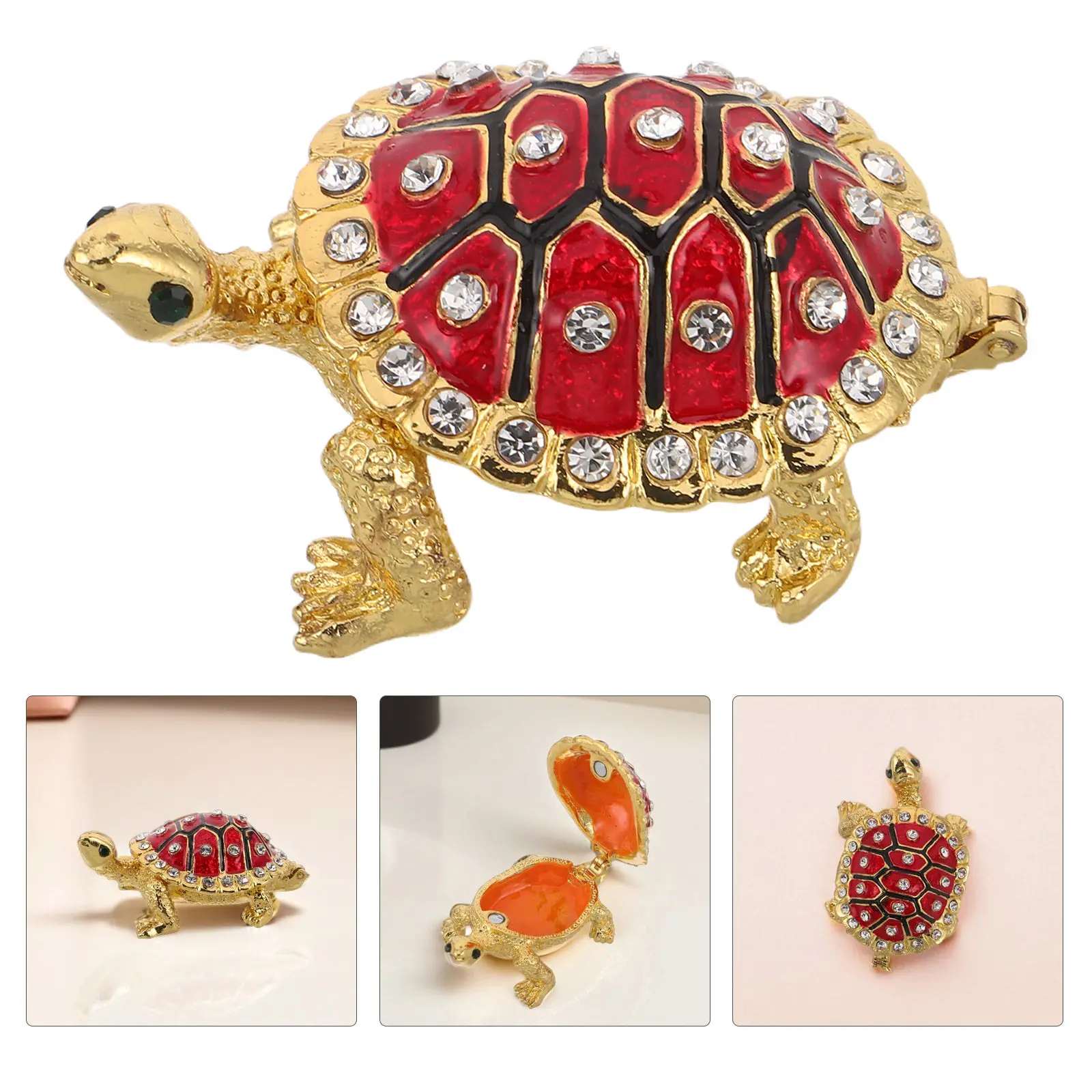 

Винтажная шкатулка для украшений в форме черепахи, маленькая шкатулка-органайзер на петлях для хранения мелочей, колец и сережек, 2.2x1.4x0.8 дюйма, ретро-металлический футляр для украшений