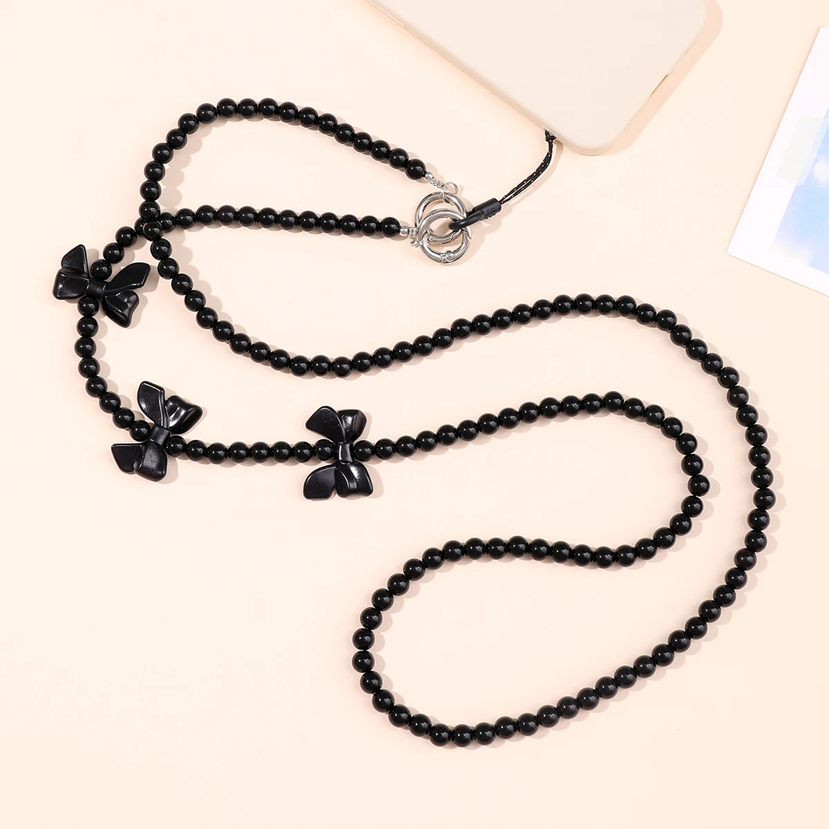 Colorful Bead Chain Pumpkin Bead Chain Plum Blossom Chain Long Oblique Cross Mobile Phone Strap with Transparent Card