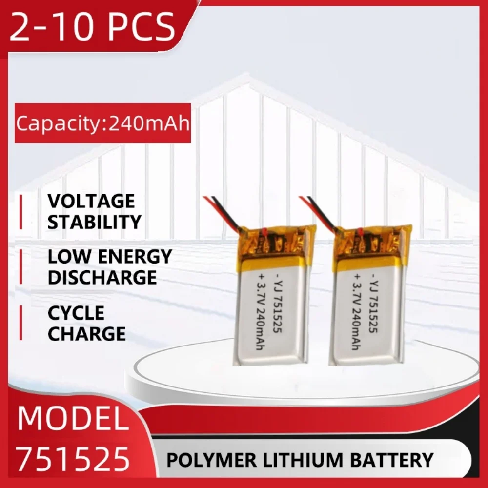 

3,7 В 240 мАч Полимерная литиевая аккумуляторная батарея LiPo 751525 Для Bluetooth-гарнитуры, косметического инструмента, палочки для селфи, спрея и т. д.