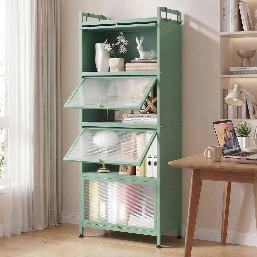 5-Tier Kitchen StoraCainet, reestanding Metal Pantry Cainet w/ 4 lip-up PC Do, 4 Hooks & Adjustale eet, 60” Tall akers Rack Micr