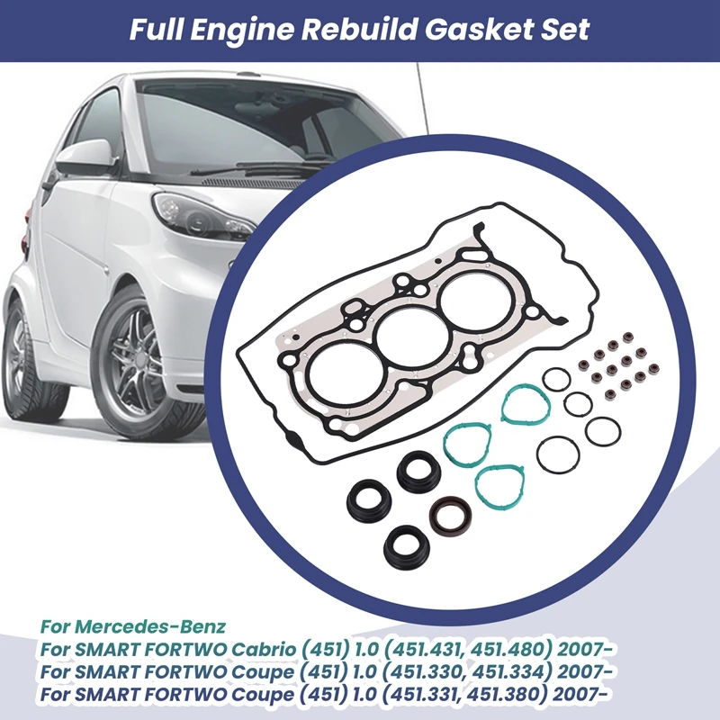 Car Full Engine Rebuild Gasket Set 50317600 1320320180 For Mercedes-Benz Smart Fortwo Cabrio 451 2007-