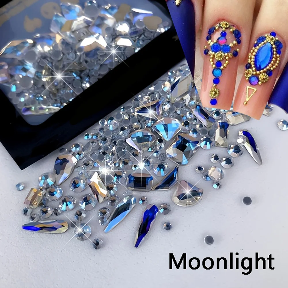 Strass redondos para arte em unhas, 20 peças, formato aleatório + 150 peças, ab/transparente/dourado/prata, glitter, diamante, vidro y2k, decoração de manicure