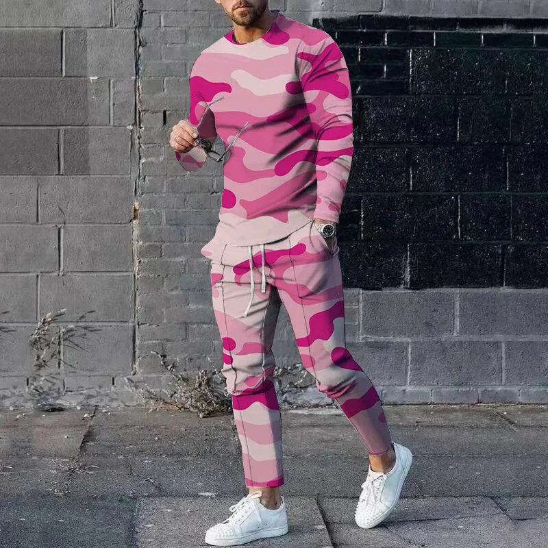 

2025 весенне-осенний модный мужской костюм с камуфляжным принтом и длинными рукавами для взрослых, повседневный повседневный уличный крутой красивый трендовый костюм