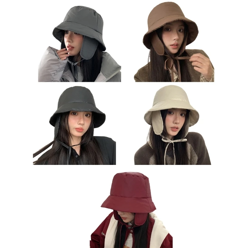 

Thick Bucket Hat for Woman Teenagers Outdoor Foldable Commute Windproof Fisherman Hat Wide Brimmed Winter Keep Warm Hat