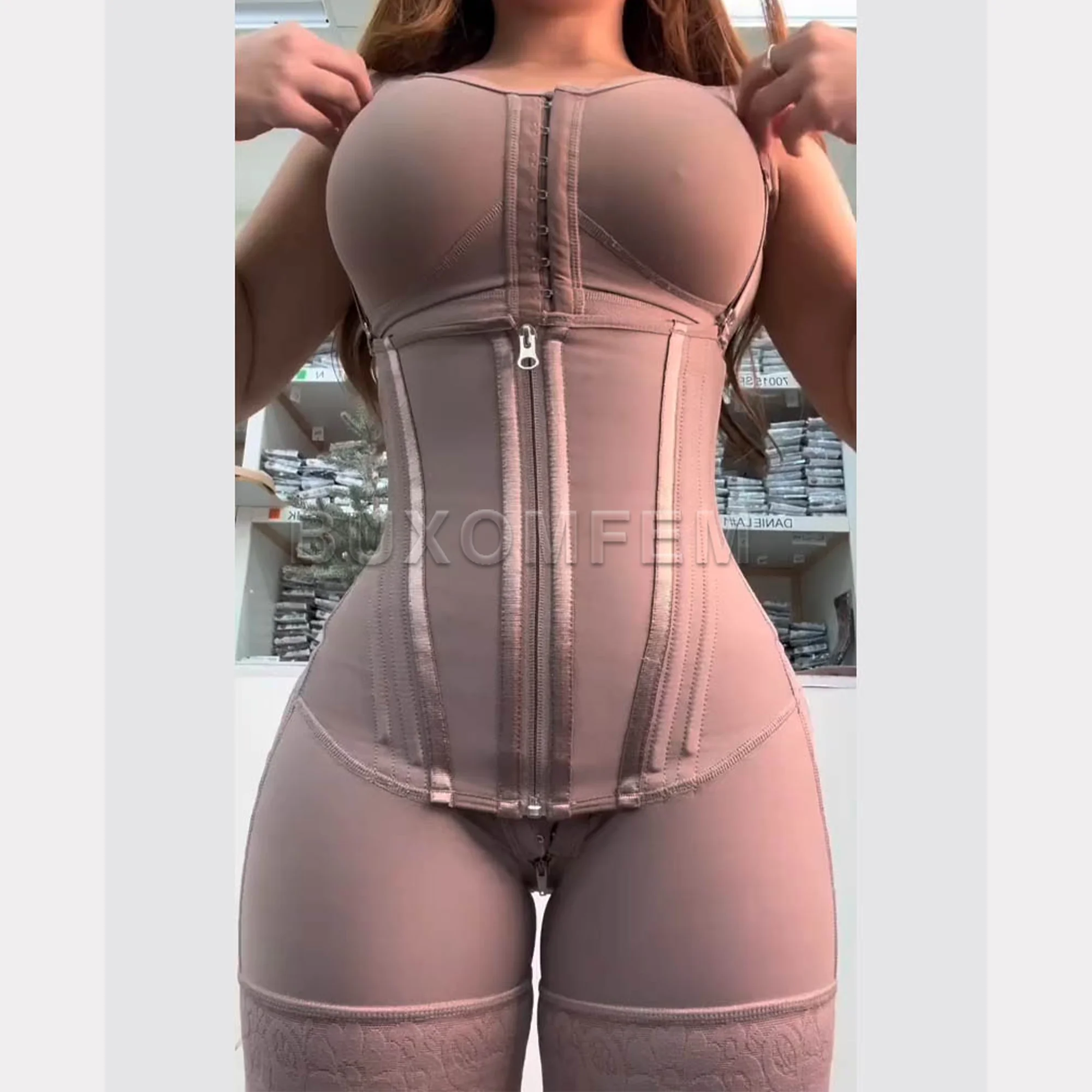 Highly Compressed Tight Breasted Jumpsuit Sleeveless Shapewear with Chest Wrap Adjustable Postpartum Belly Wrap Fajas with Bra
