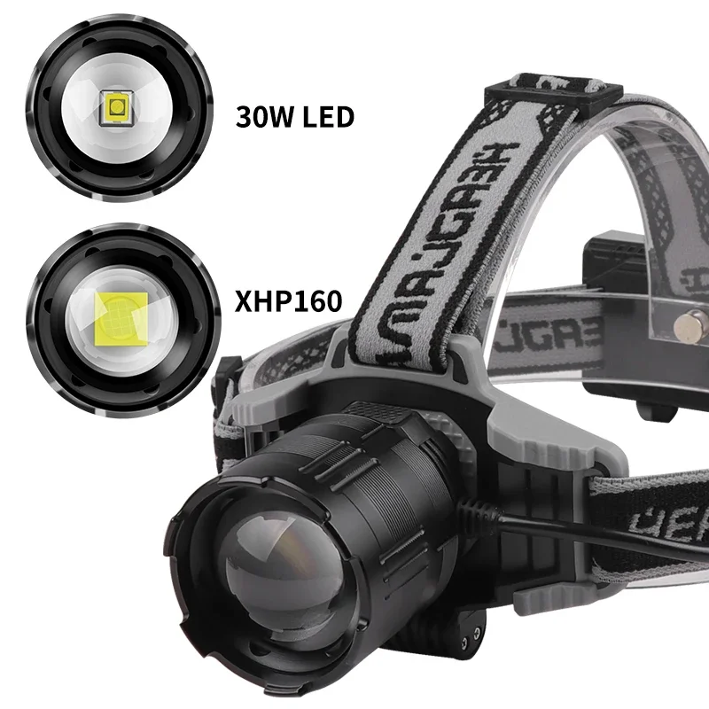 Powerful long-range LED headlight 30WLED USB rechargeable flashlight high power outdoor waterproof fishing light