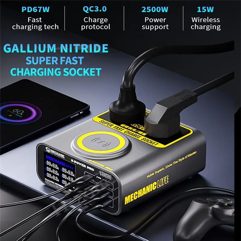 MECHANIC Fast Charging Smart USB Multi-Port Wireless Charging For Laptops Phone Camera EU Plug