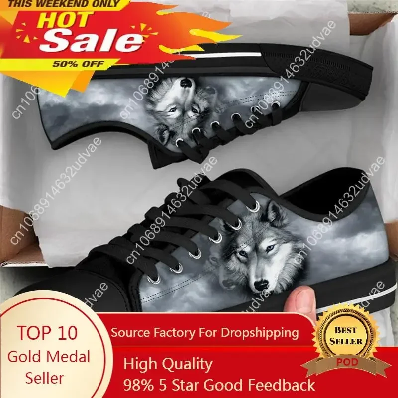 

S 3D Animal Wolf Print Men Shoes Classic Canvas Vulcanized Shoes for Teen Boys Casual Comfortable Flats Winter Sneakers