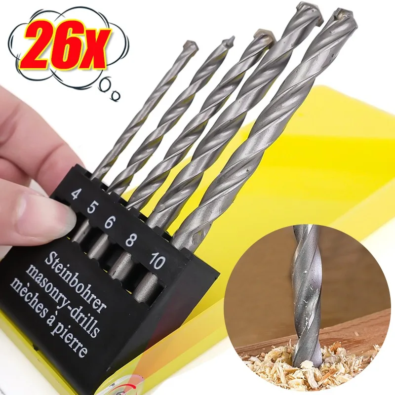 

Набор спиральных сверл, высокоскоростное стальное сверло для деревообработки, пластиковая плитка, сверление бетона, аксессуары для электрических инструментов