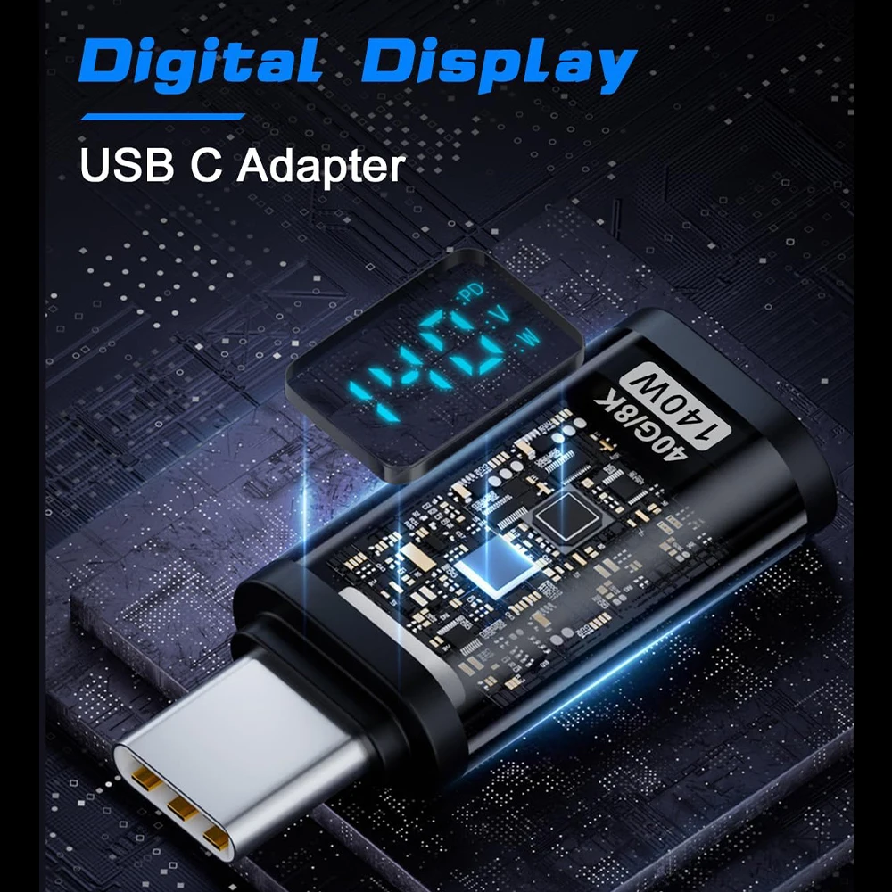 LED 디스플레이가 있는 USB C 익스텐션 어댑터, C 타입 전원 계량기 테스터, USB C 익스텐더, USB4 썬더볼트, 140W, 40Gbps