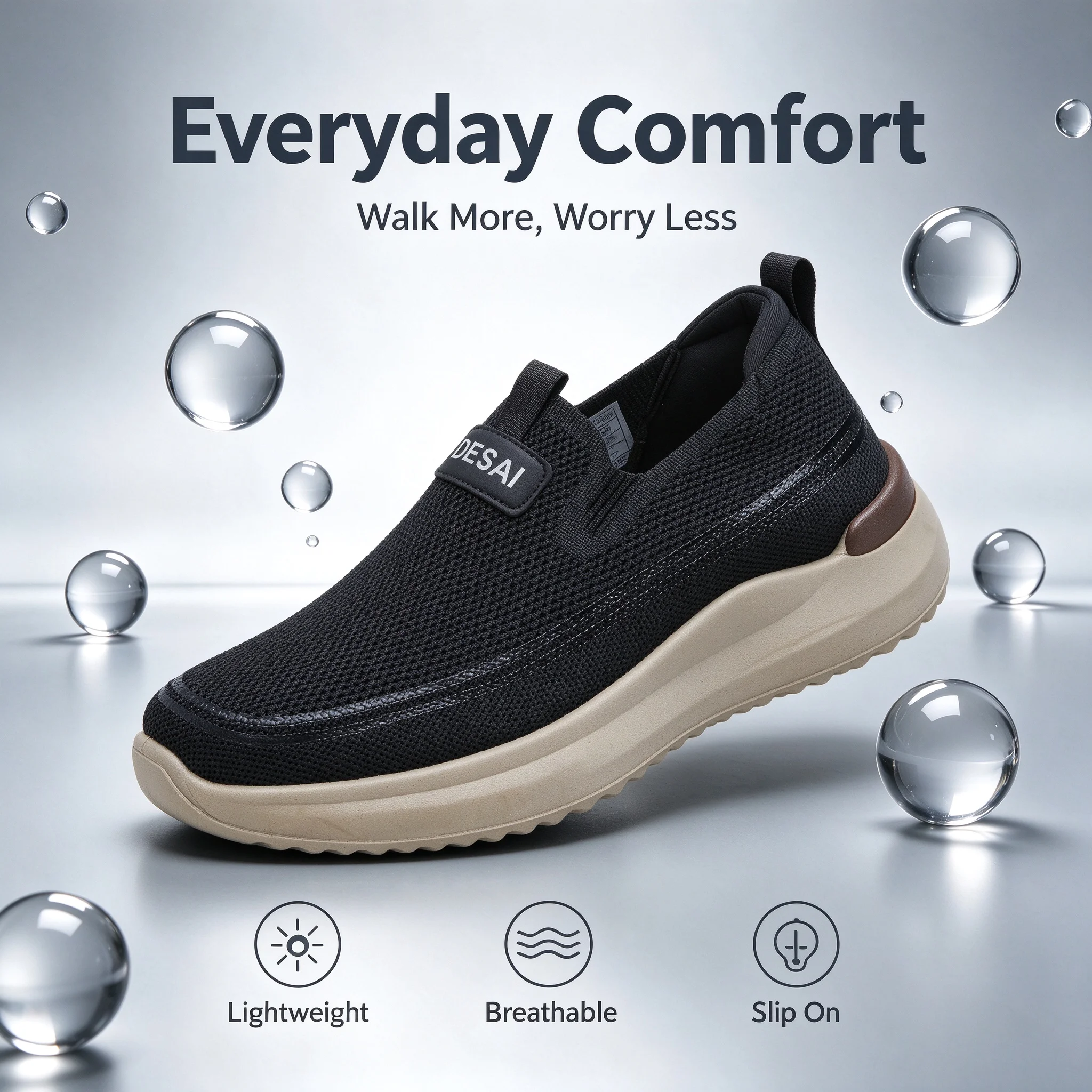 Desai Men's Slip On Walking Shoes Breathable Mesh Sneakers Lightweight Comfortable Soft Casual Shoes For Man All Seasons