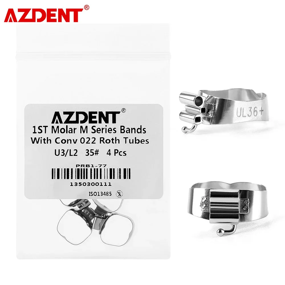 AZDENT 1 Set Dental Orthodontic 1st Molar Bands M Series Bands Prewelded with Buccal Tubes Convertible Roth 0.022 35#-40+# U3/L2