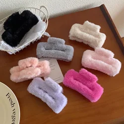 Women's Korean Simple Versatile Grab Clip Fashion Shark Clip 10.5cm Plush Square Hair Claw Clip Girl Hair Accessories