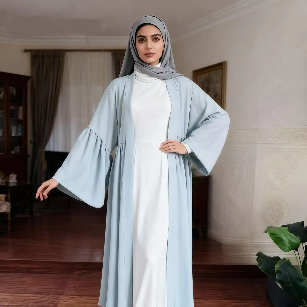 Middle Eastern Women Eleganat Abaya Muslim Flare Sleeve Pleated Abayas Islamic Kaftans Jalabiya Maxi Dresses Ethnic Clothing New