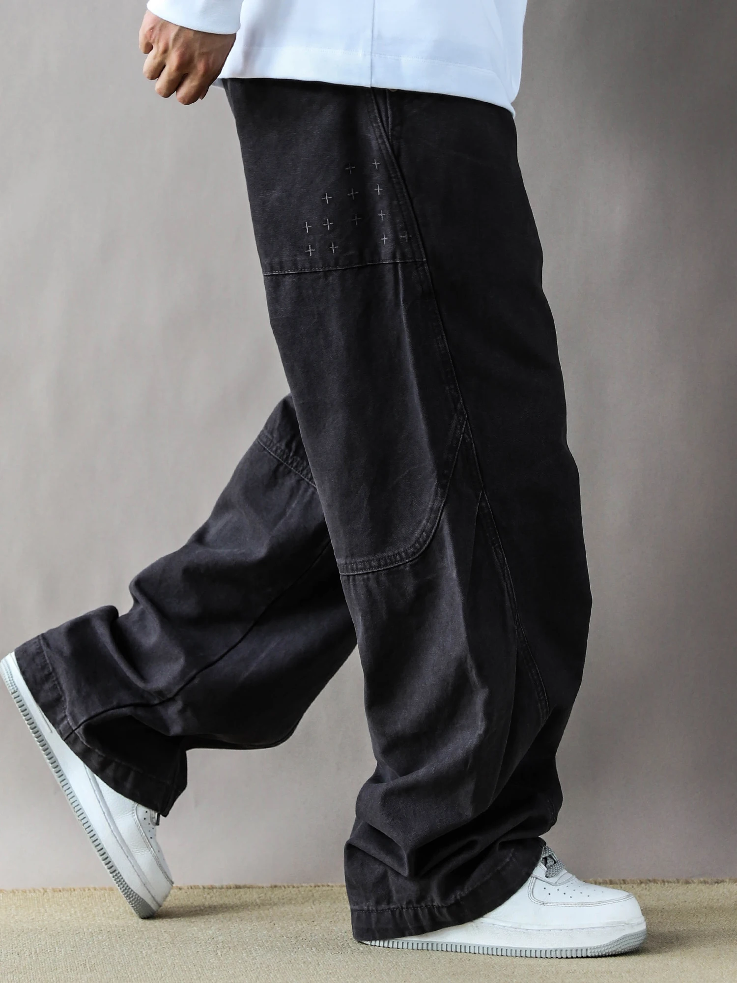 

American Sle Men's Casual Pants Deep ey Knife Workwear Loose Fit Straight Leg mid Waist Cotton Trousers