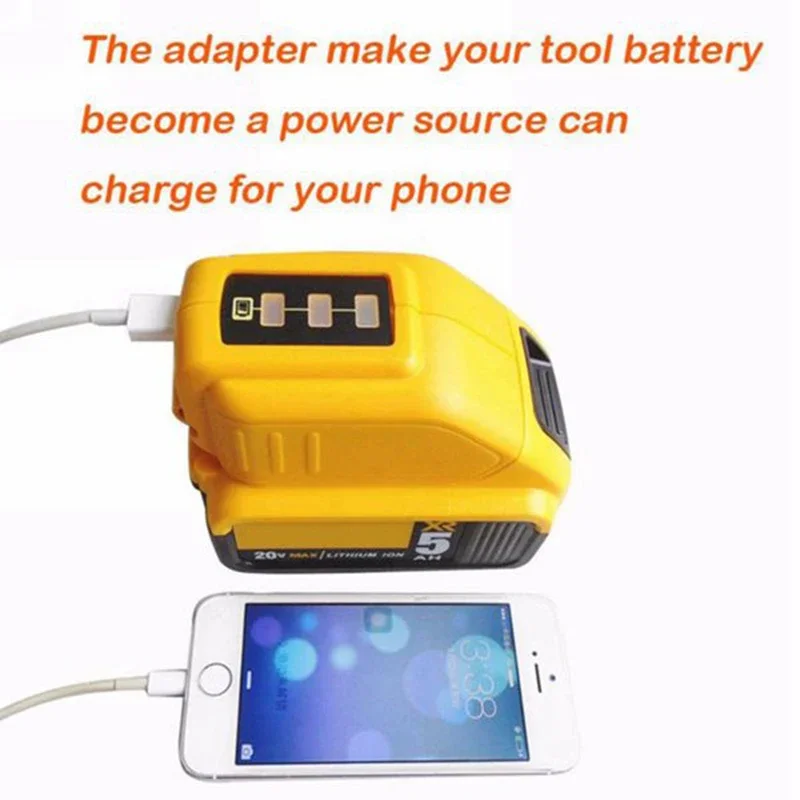 Chargeur convertisseur USB pour DEWALT, convertisseur de batterie Li-ion 14.4V 18V 20V DCB090, adaptateur de charge pour appareil USB, alimentation électrique