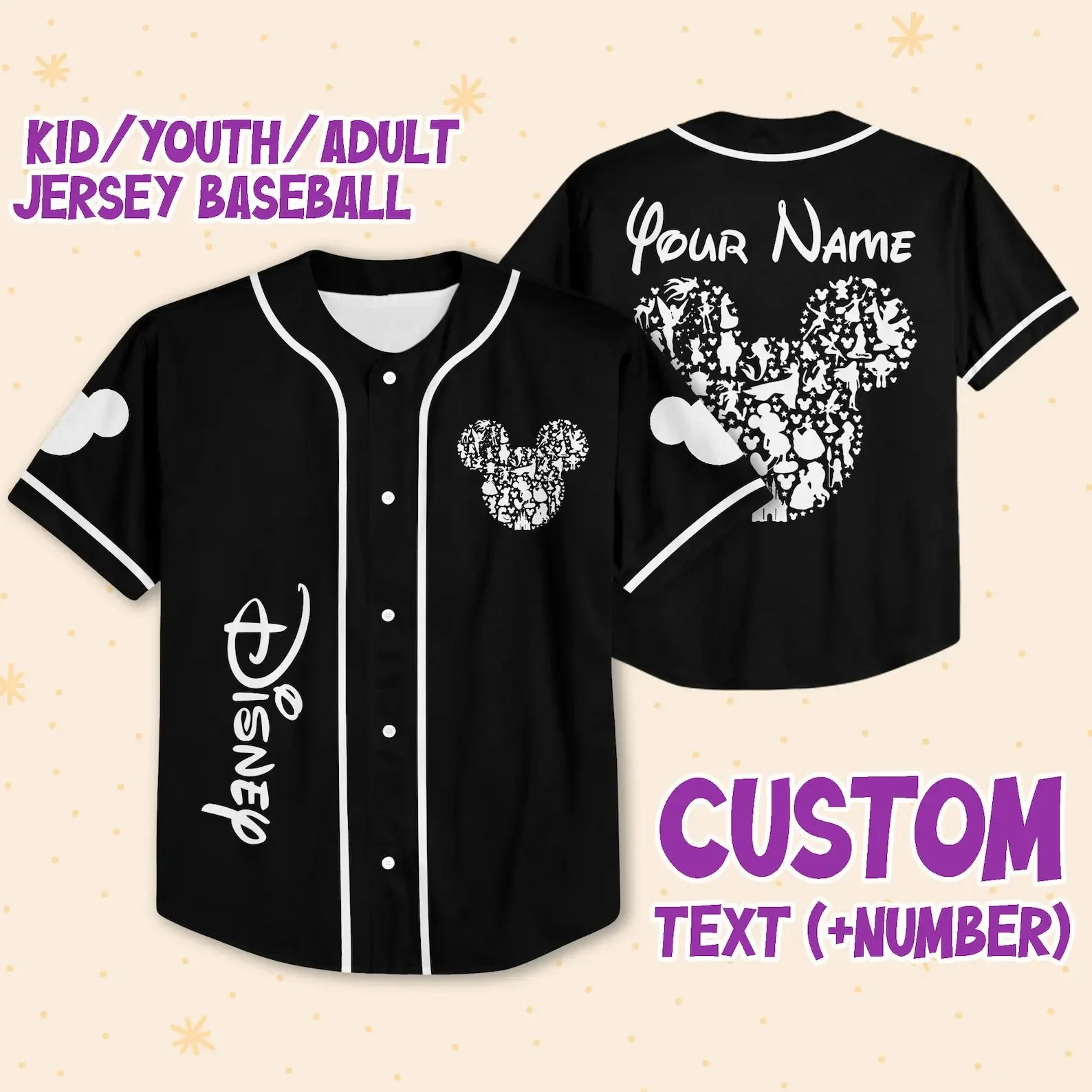 Disney-Camiseta de béisbol personalizada para hombre y mujer, camisa informal de manga corta, Mickey Mouse, Verano