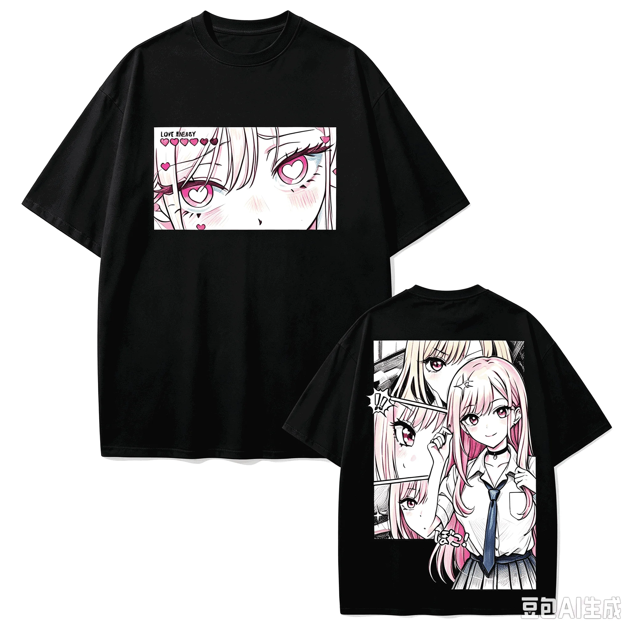 Hot Anime My Dress Up Darling Kitagawa Marin Kawaii T‑Shirt Y2K Unisex Front Eye Art Back Manga Comic Panel Print Casual T-shirt
