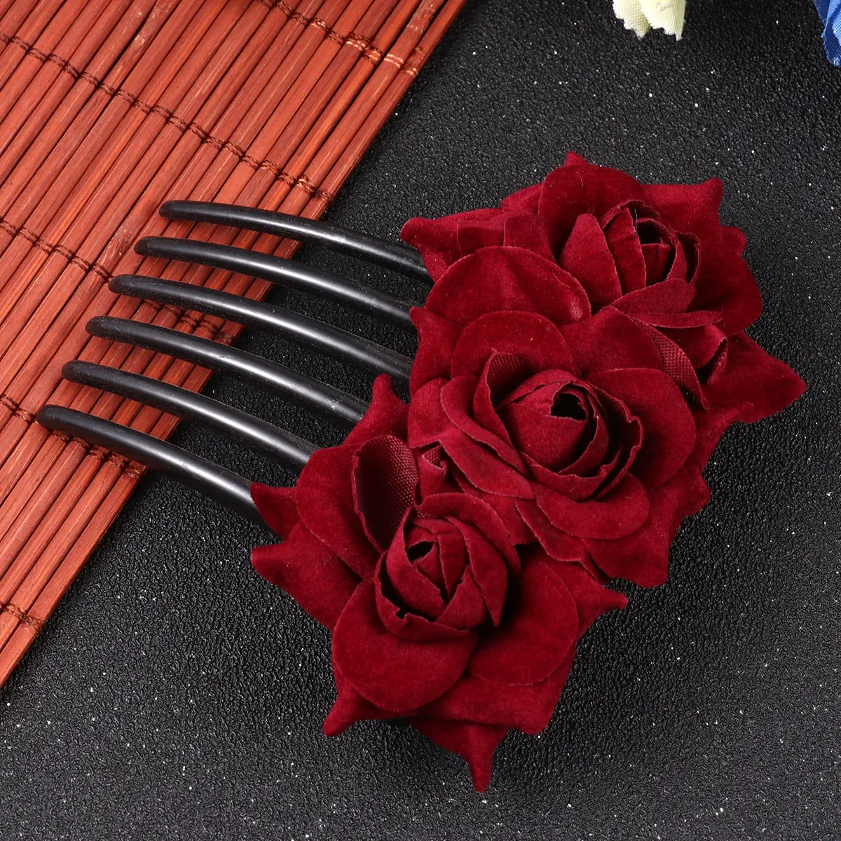 

1 шт. Имитация цветка розы винного цвета, цветочный гребень для волос, украшение для головы, аксессуар для свадьбы, для женщин и девушек