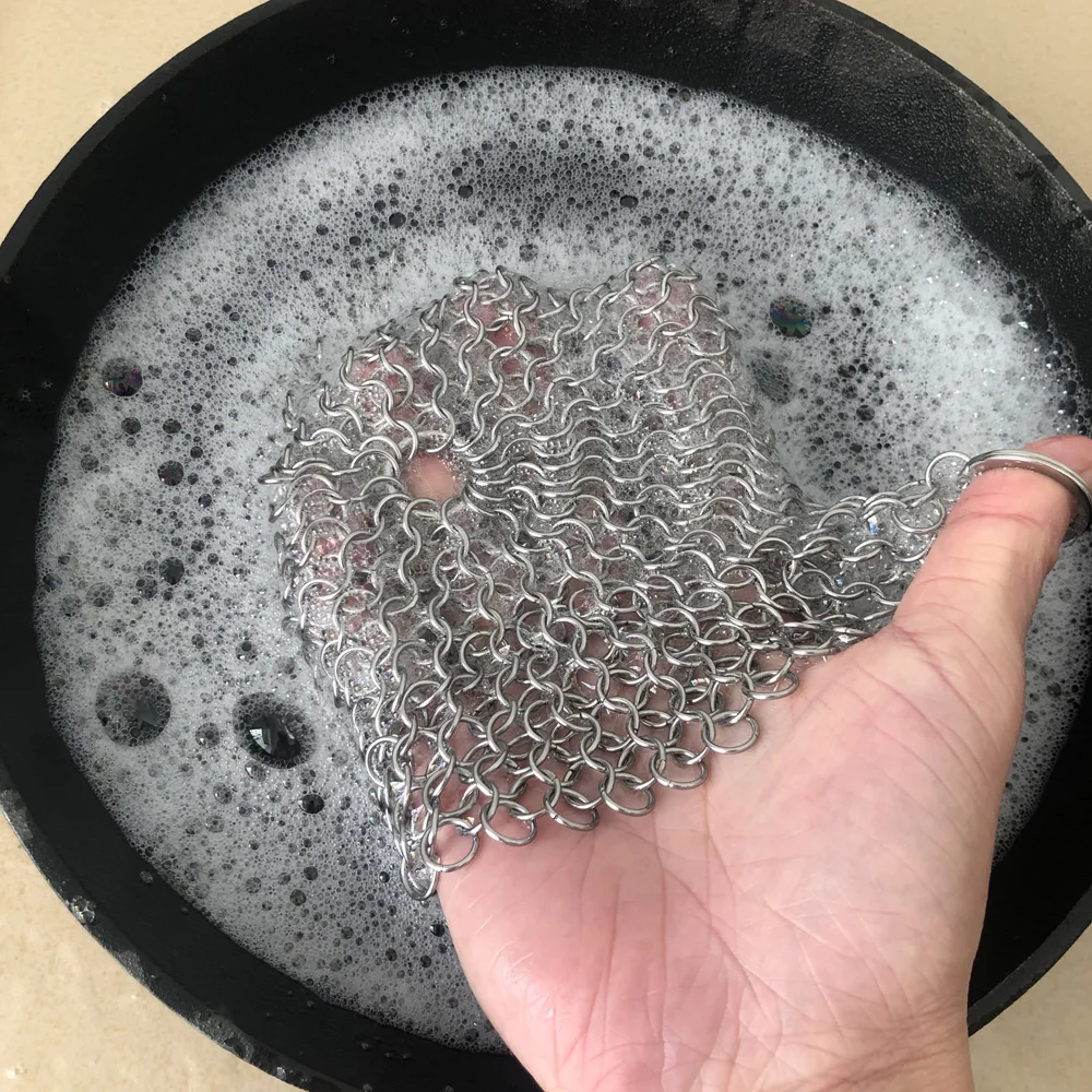 Cast Iron Cleaner, Premium 316 Stainless Steel Skillet Chainmail Scrubber for Cast Iron Pan Pre-Seasoned Pan Dutch Ovens Waffle