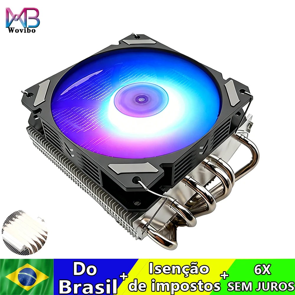 Cooler de CPU Wovibo 6 heatpipes cpu cooler ventilador baixo perfil radiador ultra fino pwm 4pin lga 115x 1200 1700 2011 x79 x99 am4 am5 120mm resfriamento