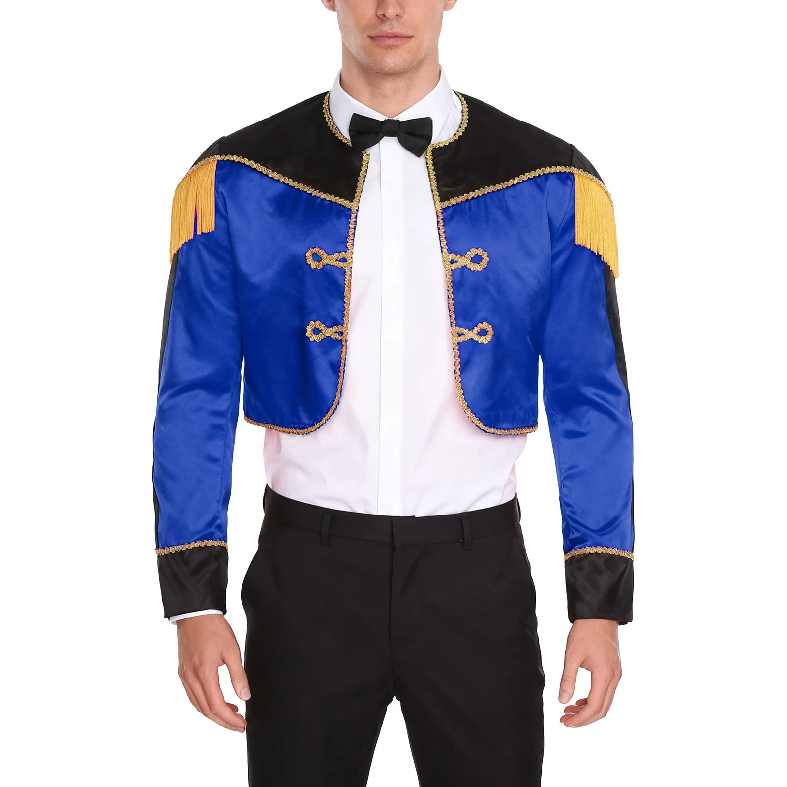 Disfraz de Matador español para hombre, chaqueta corta de manga larga con borlas frontales abiertas, abrigo de torero para fiesta de carnaval, circo, maestro de ceremonias
