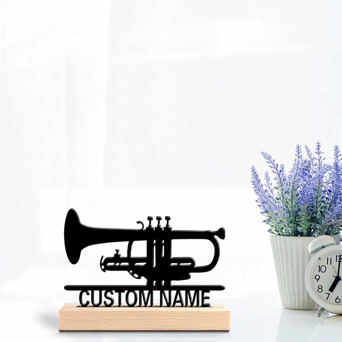 1pc Modern horn Personalized Text Metal Statue Iron Ornament Crafts With Wood Base Iron Statue With Wood Base For Home Decor