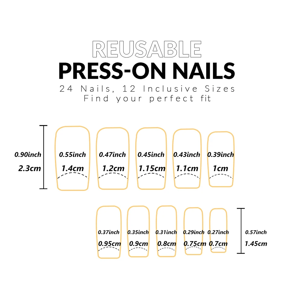 ARTAUG 24PCS Medium square black press on nails glitter powder nails nail charms cheap nails candy color cute summer nails