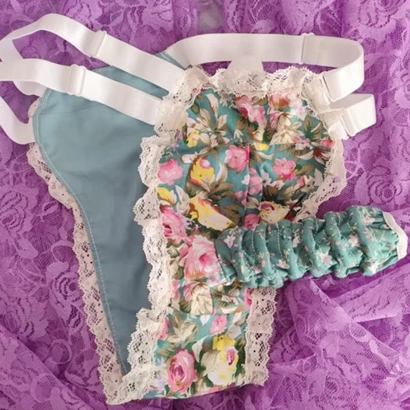 

Men Sexy Lace Floral Fitted T Briefs Elastic Low Waisted With Sleeve Fetish Sissy Panties FKK Costumes Panty BF Exotic Pants ﻿ ﻿