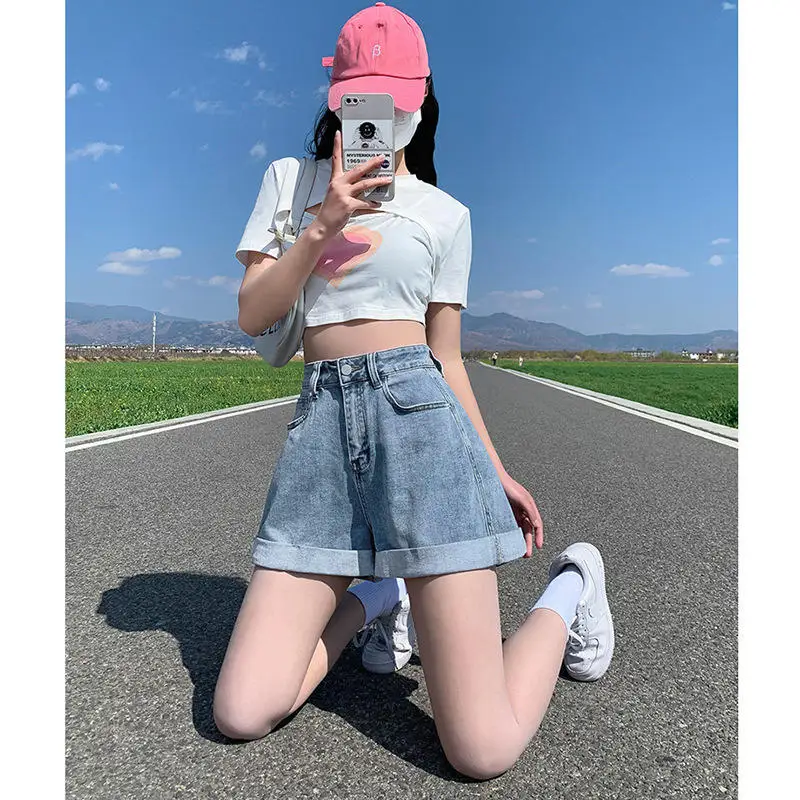 ゆったりとしたワイドレッグAライン オーツ レディース カジュアルデニム ロールアップヘム ハイウエスト サマーファッションデザイン 多用途ジーンズ オーツ