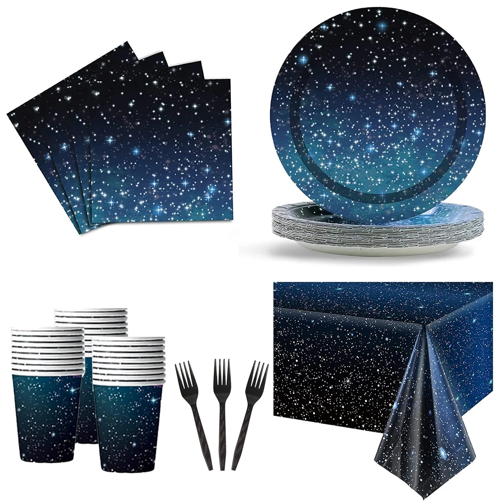 Planet Birthday Starry Sky Party Decoration Tableware Paper Plates Napkins Solar System Space Themed Starry Night Party Supplies