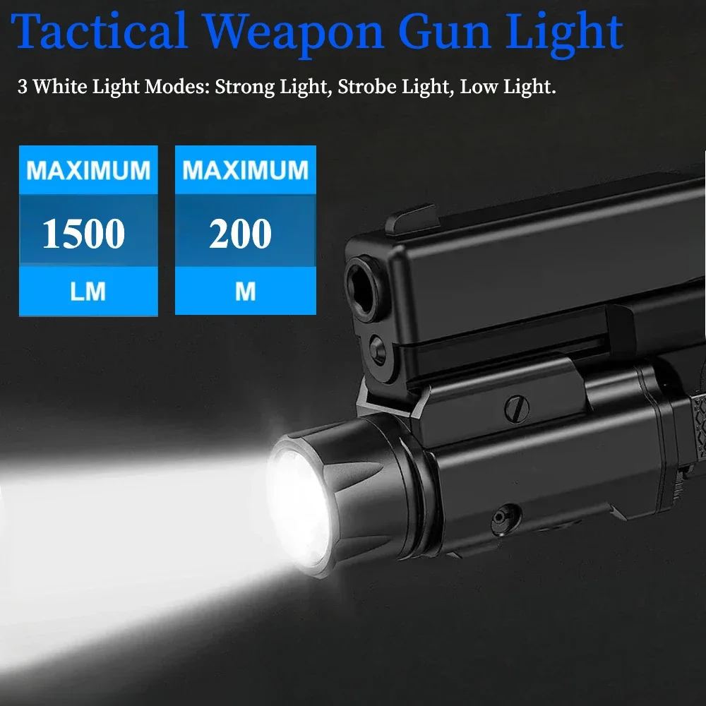 

1500 Lumens Tactical LED Flashlight Adjustable 3 Modes Pistol Weapon Gun Light Magnetic Rechargeable LED Strobe Lamp