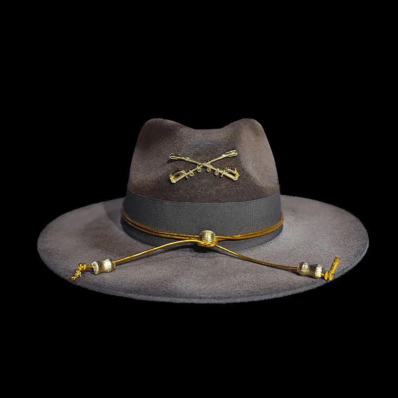 Vintage Felt Hat with Distressed Style, Pure Wool Top Hat with Metal Label Decoration, Sheep Felt Hat