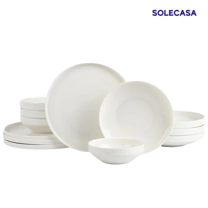 

SOLECASA 12 Pieces Ceramic Dinnerware Sets White Porcelain Bowls and Plates Scratch Resistant Dish Spaghetti Dinner Plate Dishes