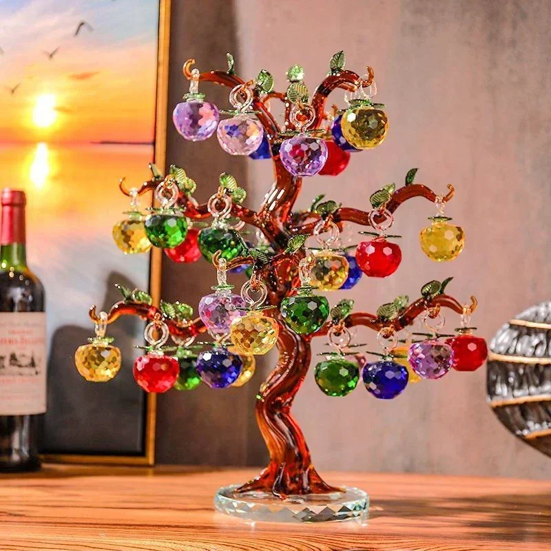 Crystal Apple Tree Ornaments Apples Glass Fengshui Crafts Home Decor Figurines Christmas Gift Souvenir