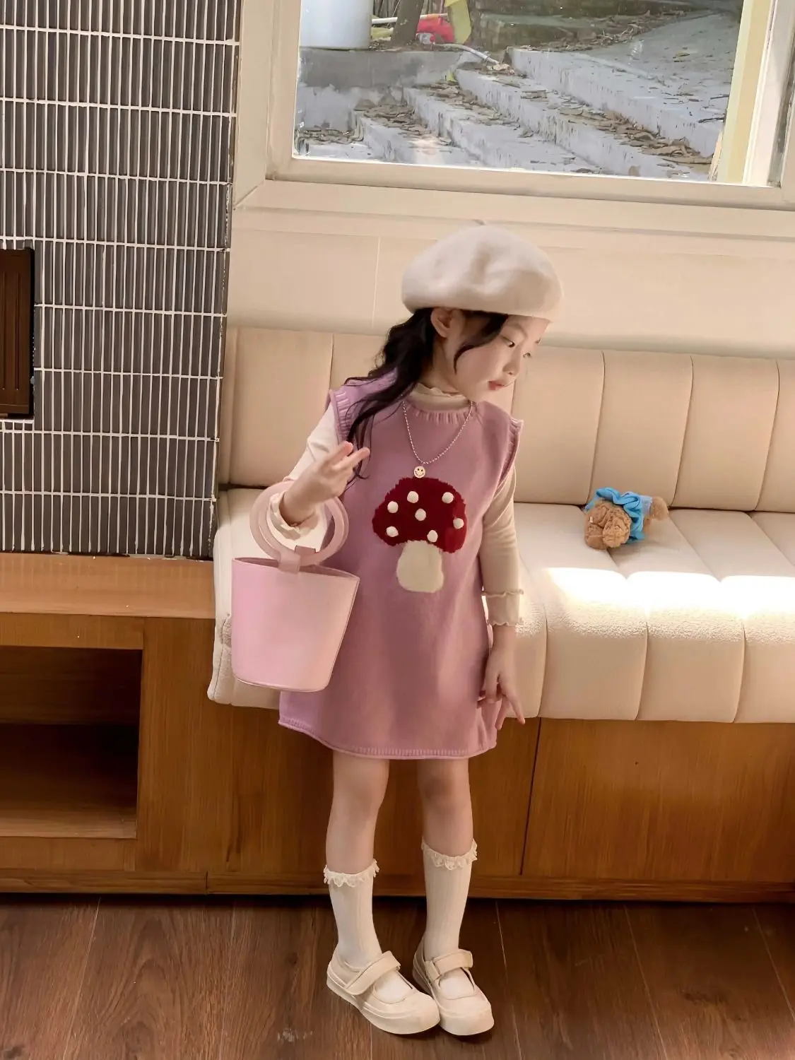 Girls' Dress Set Spring and Autumn New Style Children's Western Long sleeved T-shirt+Vest Skirt 2-piece Set