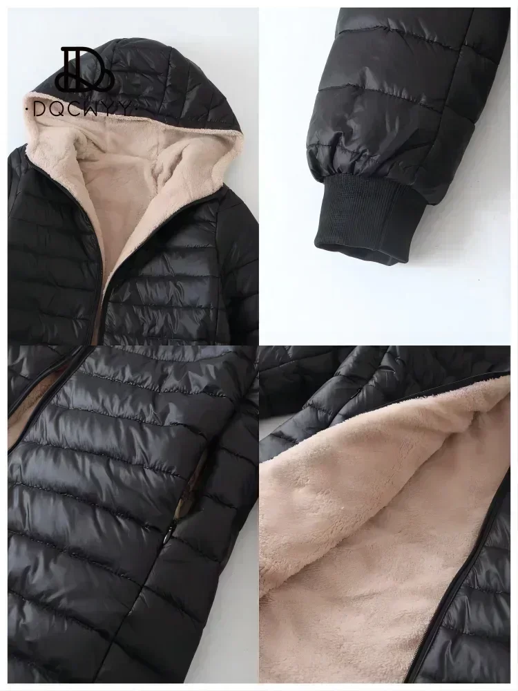 Women\'s Jacket Winter New Mid Length Korean Edition Hooded Fit Plus Fleece Cotton Coat Warm Lamb Fleece Parkas Winter Jackets