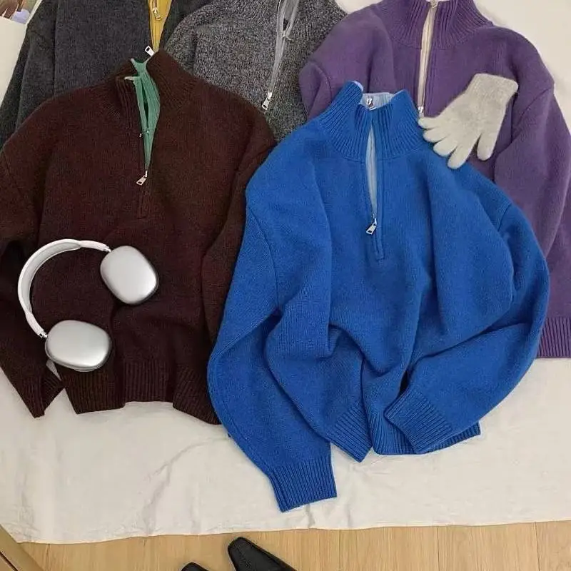 وهمية اثنين طوق اللون منعت نصف سستة سترة محبوك سترة المرأة مريحة جديدة الخريف والشتاء سترة متعددة الاستخدامات #1