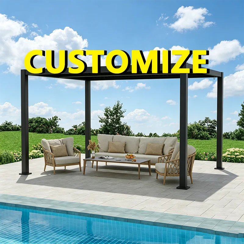 

Any Size Custom Stable Bioclimatic Louvered Gazebo Waterproof Rust Proof Alloy Integral Frame Garden Facility Leisure Pavilion