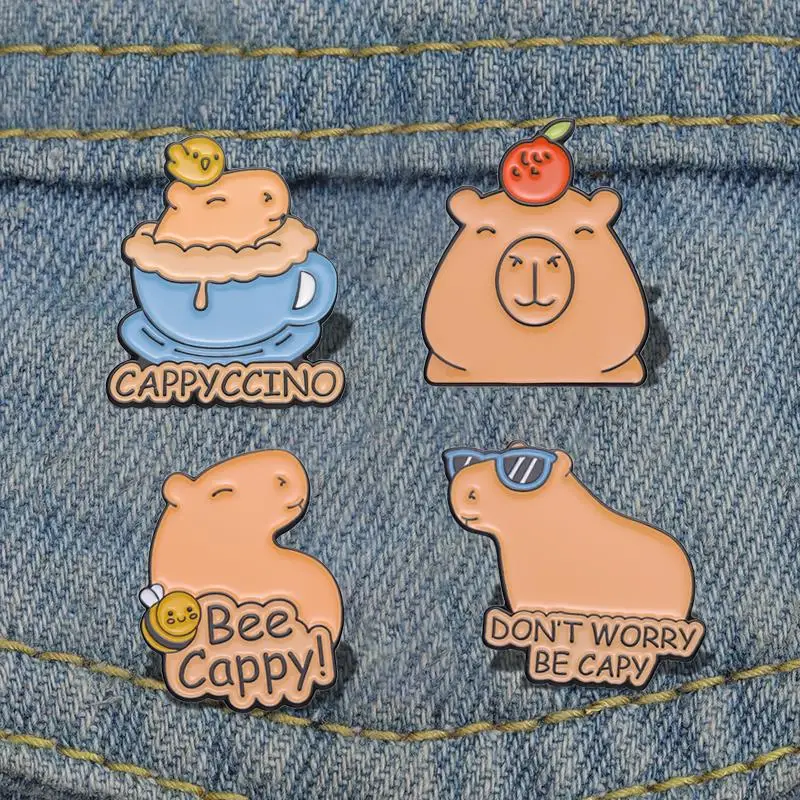 Alfileres personalizados Don't Worry Be Capy Broches insignias de solapa joyería de animales de dibujos animados regalo para niños amigos lindo capibara esmalte