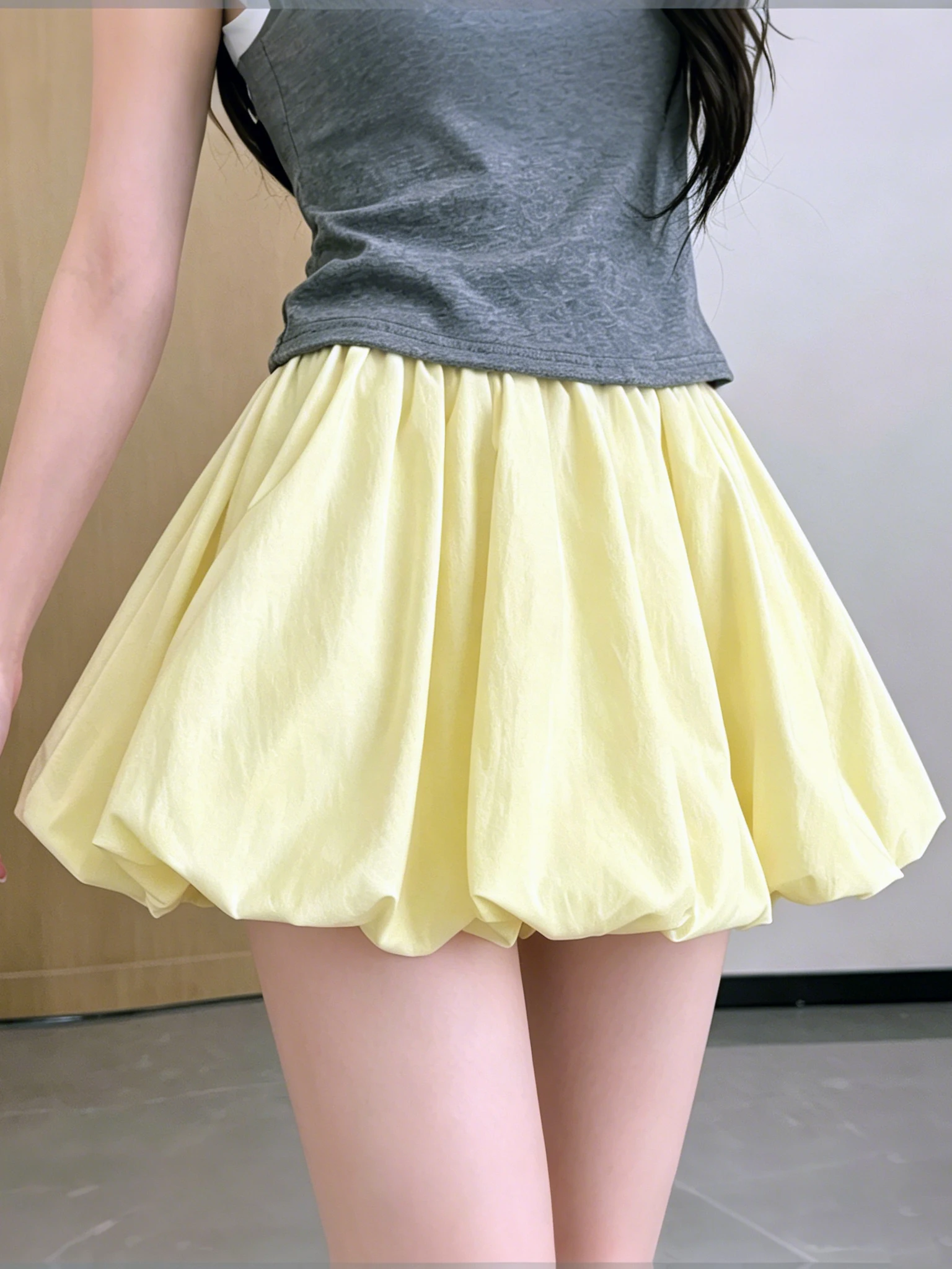 Yellow Puffy Flower Bud Short Skirt Women's Summer 2026 Slimming Elastic Waist Casual Anti-Light A-Line  Skirt
