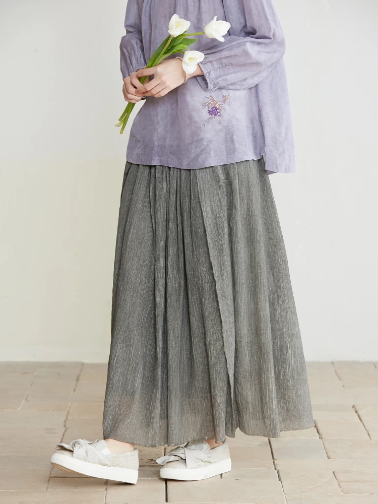

Romantic Original A-Line Skirt f-length Cotton Gauze Pleated Midi Skirt Versatile Long Skirt for Women in China