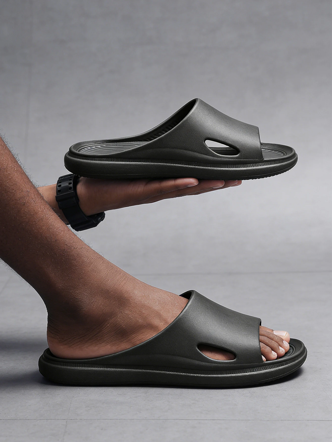 Men's Summer Casual Simple Fashion Solid Color Flat Slip-On Eva One-Piece Beach Slippers for Outdoor and Home Use, Large Size, Lightweight and Comfortable Slide-On Sandals image 3