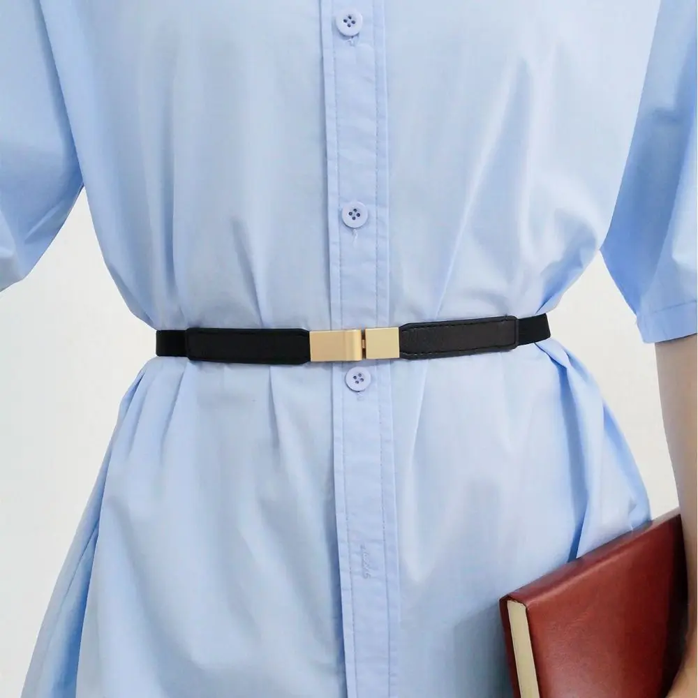 เข็มขัดรัดเอวแบบยืดได้ ใช้ได้กับทุกชุด สำหรับผู้หญิง สายคาดเอวแบบบาง หัวเข็มขัดสีทอง