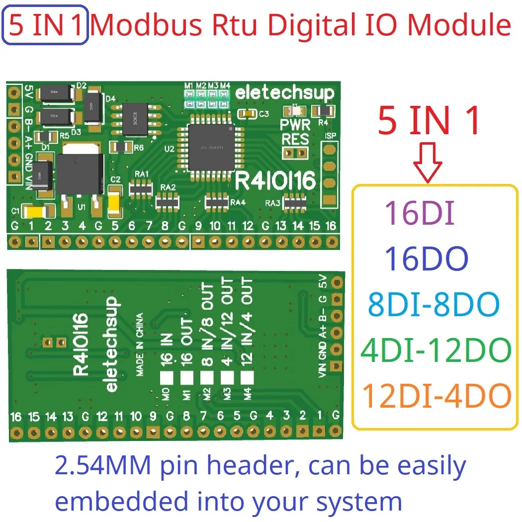 for Arduino ESP32 ESP8266 PLC Smart Home 16DI/16DO/8DI-8DO/4DI-12DO/12DI-4DO Modbus Rtu Digital IO RS485 2.54mm Pin Core Board