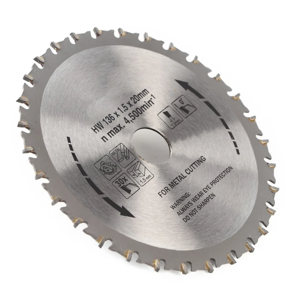 136mm Diameter Circular Saw Blade 1.5mm Thickness Carbide Metal Cutting Disc 20mm Bore 30 Teeth Cutting Saw Blades Wood Cutting